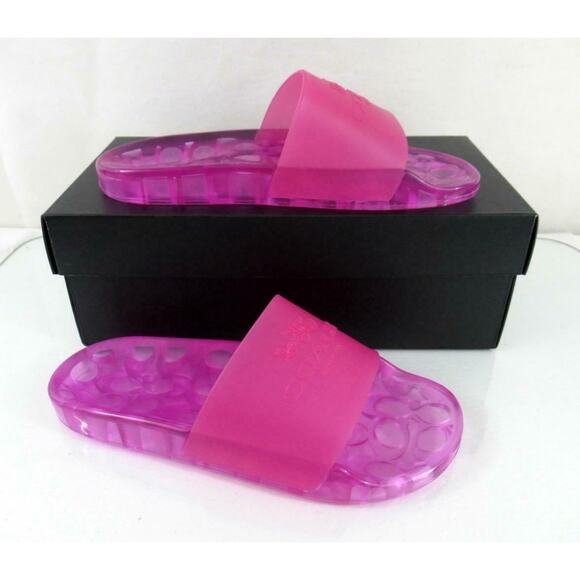 Women's Coach Ulyssa Rubber Pool Slide Transparent Sandals Bold Pink Size 7 - Picture 4 of 8